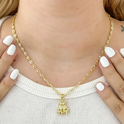 Cadena Tejido Gucci de 45cm/3mm de Grosor + Oso Tedy con circones en Oro de 14k